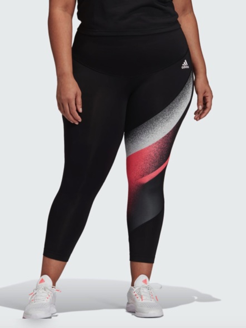 adidas Black Leggings with Red and White Gradient Side Panel